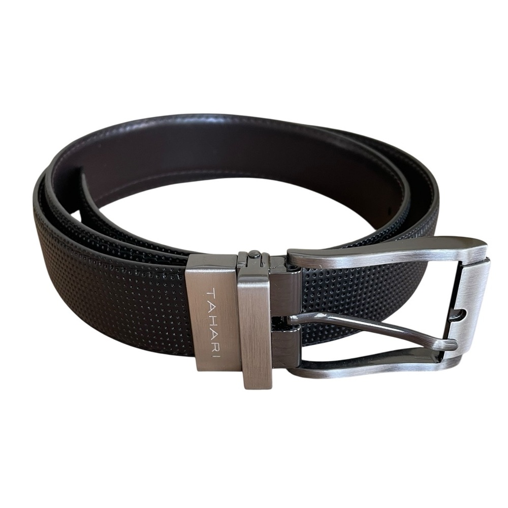 TAHARI MEN’S  REVERSIBLE BELT Size 36 Black Textured Side Dark Brown Smooth Side